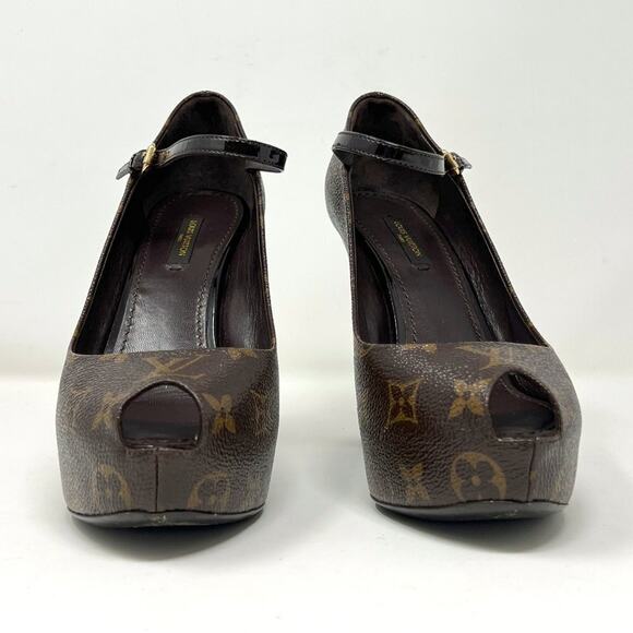 Retro Louis Vuitton Monogram Canvas Peep Toe Platform Pumps – Size 37.5 - Picture 4 of 10